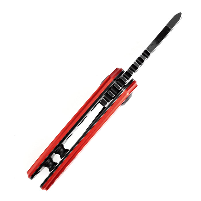 KANSEPT Mini Korvid  Flipper Knife Red Anodized Aluminum Handle (1.45'' Stonewashed 154CM Blade) Koch Tools Design-T3030P3
