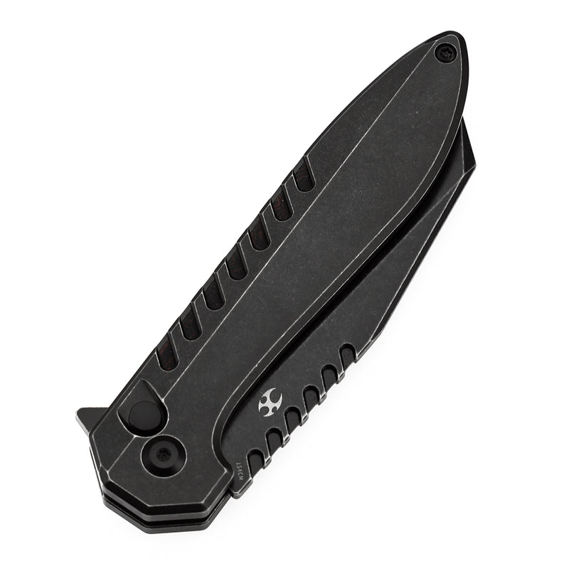 KANSEPT Kosame Button Lock Blackwash Titanium with Black & Red G-mascus (3.37" 154CM Blade) with EI Spade Design-T1093F5