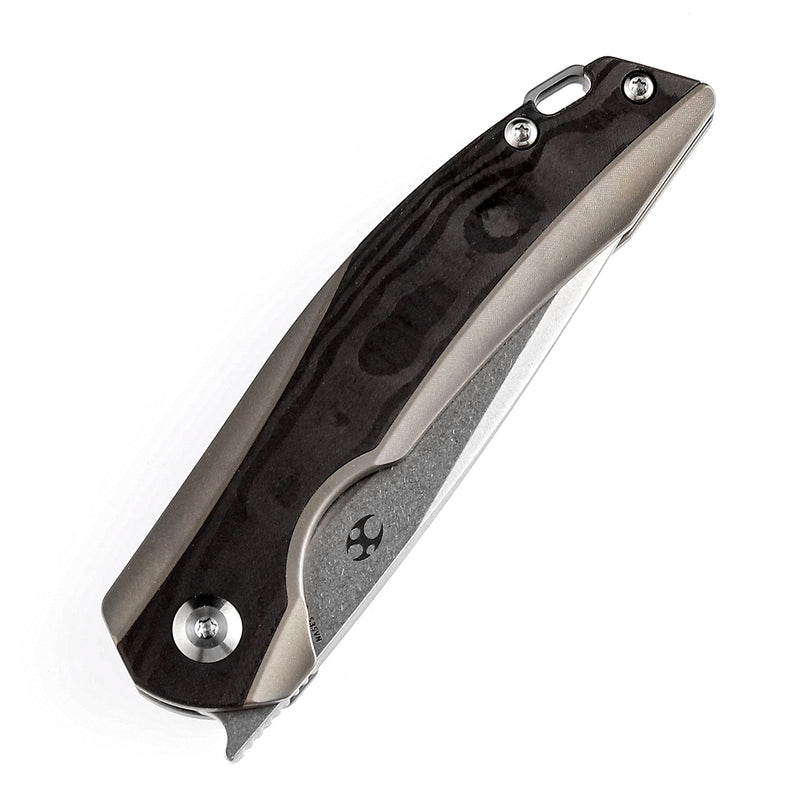 KANSEPT Mini  Accipiter Front Flipper Knife  Rose Pattern Carbon Fiber+ Titanium (2.9"CPM S35VN Blade) Kim Ning Design-K2007A8