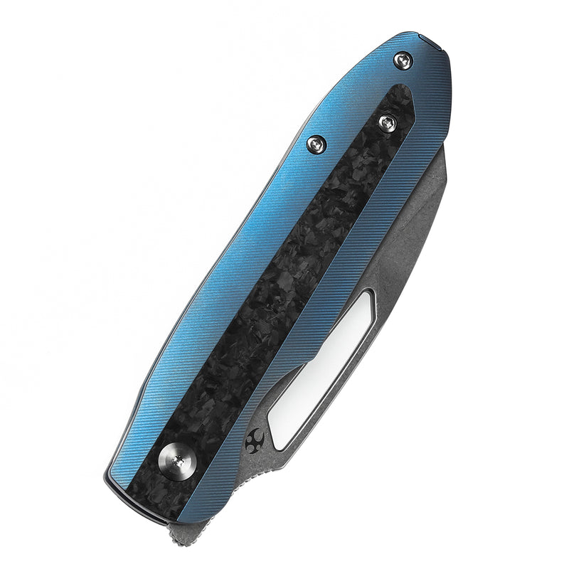 KANSEPT Thunderhead Thumb Hole Blue Titanium with Shred Carbon Fiber Inlay Handle (3.58" CPM S35VN Blade) with K.C. Spiron Design-K1106A3