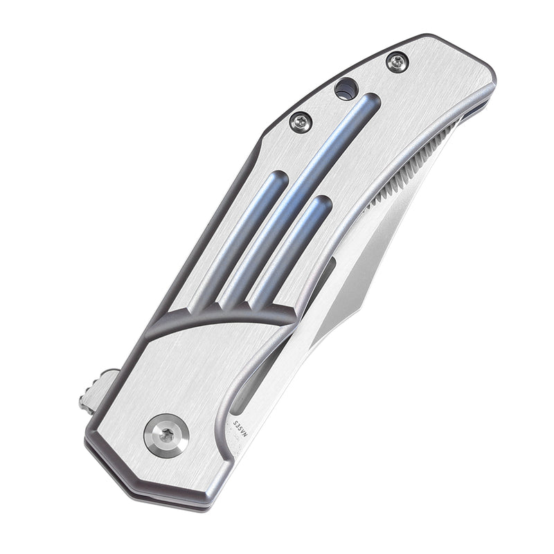 KANSEPT Orion Limited Version Flipper Blue Anodized and Machine Satin Titanium Handle (3.07''CPM S35VN with CNC Milling Blade) JB Stout Design -K1089B1