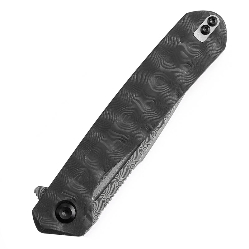 KANSEPT Qilin Flipper Black Rose Carbon Fiber Handle (3.43''Damascus Blade Ostap Hel Design -K1047A2