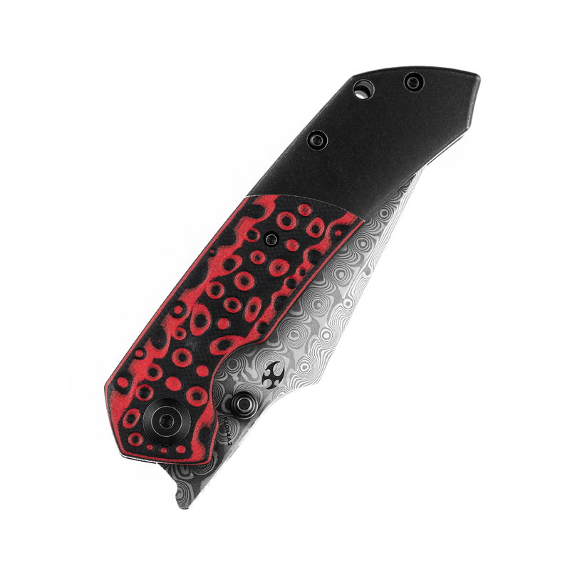 KANSEPT Fenrir Front Flipper/Thumb Stud Knife Black and Red G10  +Titanium Handle (3.48'' Dmascus Blade) Greg Schob Design-K1034A2