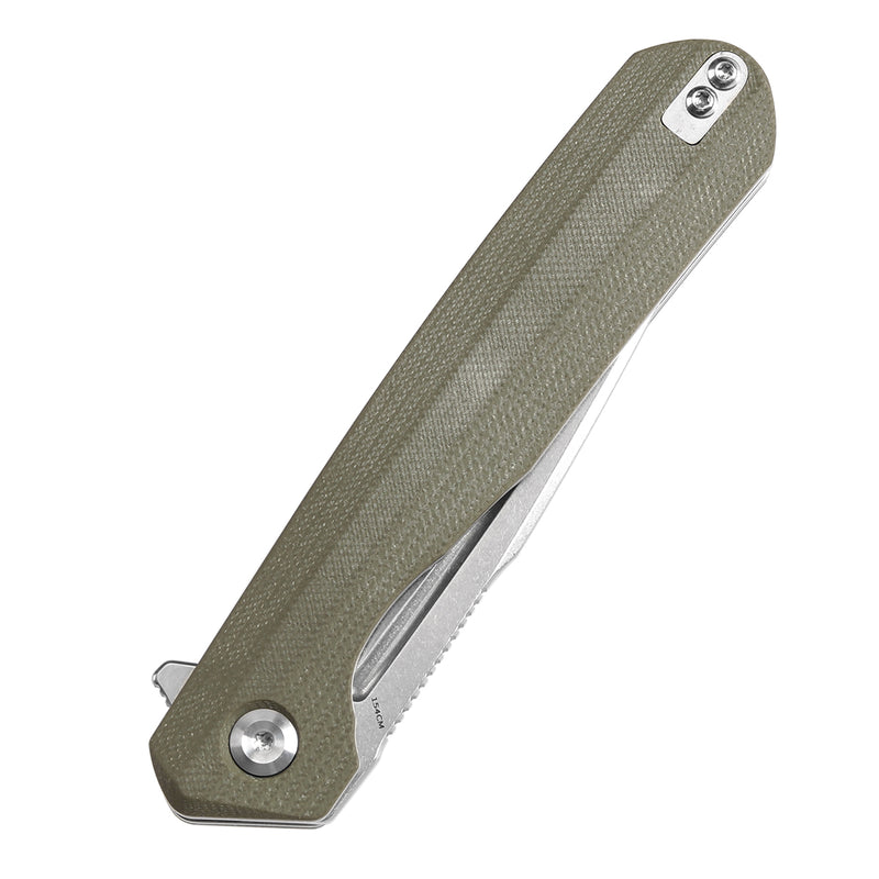 KANSEPT Qilin Flipper Olive Green G10 Handle (3.43''Stonewashed 154CM Blade Ostap Hel Design -T1047A2
