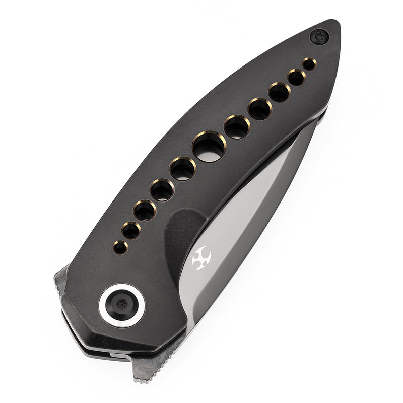 ODD 21 Frame Lock Blackwash Titanium with Bronze Anodized Holes Handale (3.08'' Mirror DLC CPM20CV Blade with Tuff Knives Design K1077A6