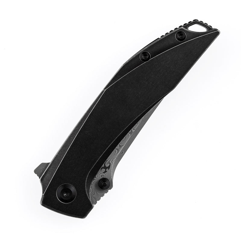 KANSEPT Baku Flipper/Thumb Hole Knife Stonewashed Titanium Handle (3.2'' Damascus Blade)Sparrow Knife Co Design -K1056A5