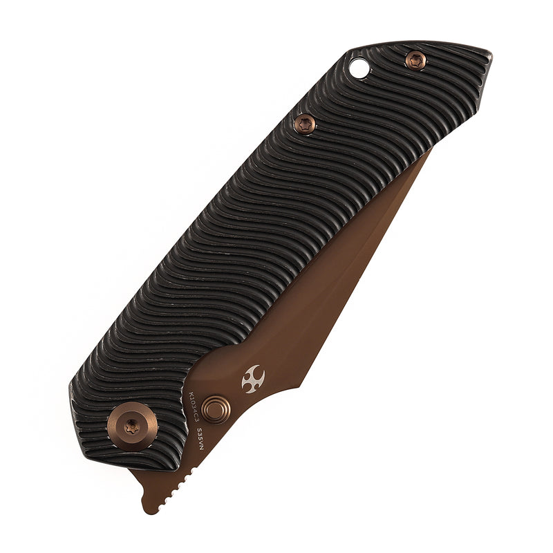 【Preorder】Ship by Dec.20th-KANSEPT Fenrir Frame Lock Blackwash Titanium with Micro Milled Water Ripple Texture Handle (3.48'' Rose Gold CPM S35VN Blade) Sparrow Knife Designed- K1034C3