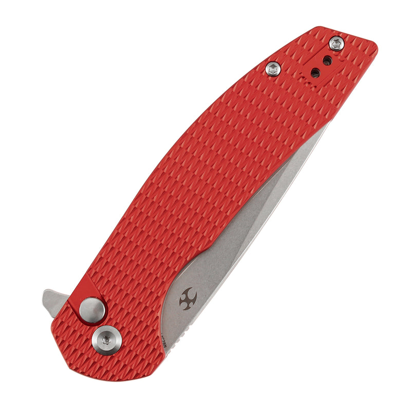 Kansept Accipiter | Button Lock | Red Anodized Aluminum with Diamond Texture | 3.53" 14C28N Blade | T1007F3