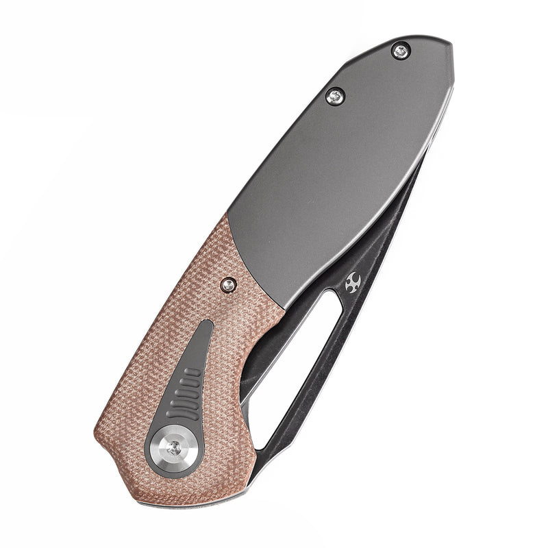 KANSEPT Thoth Thumb Hole Knife Gray Anodized Titanium and Brown Micarta Handle (3.43''CPM 20CV Blade ) Sparrow Knife Co Design -K1075T2