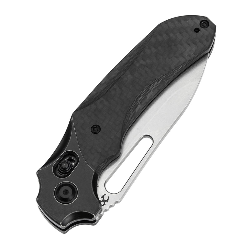 KANSEPT Quasar Cross Bar Lock Blackwash Titanium and Twill Carbon Fiber Handle (3.38" CPM 20CV Blade) with Munko Knives Design-K1099V2