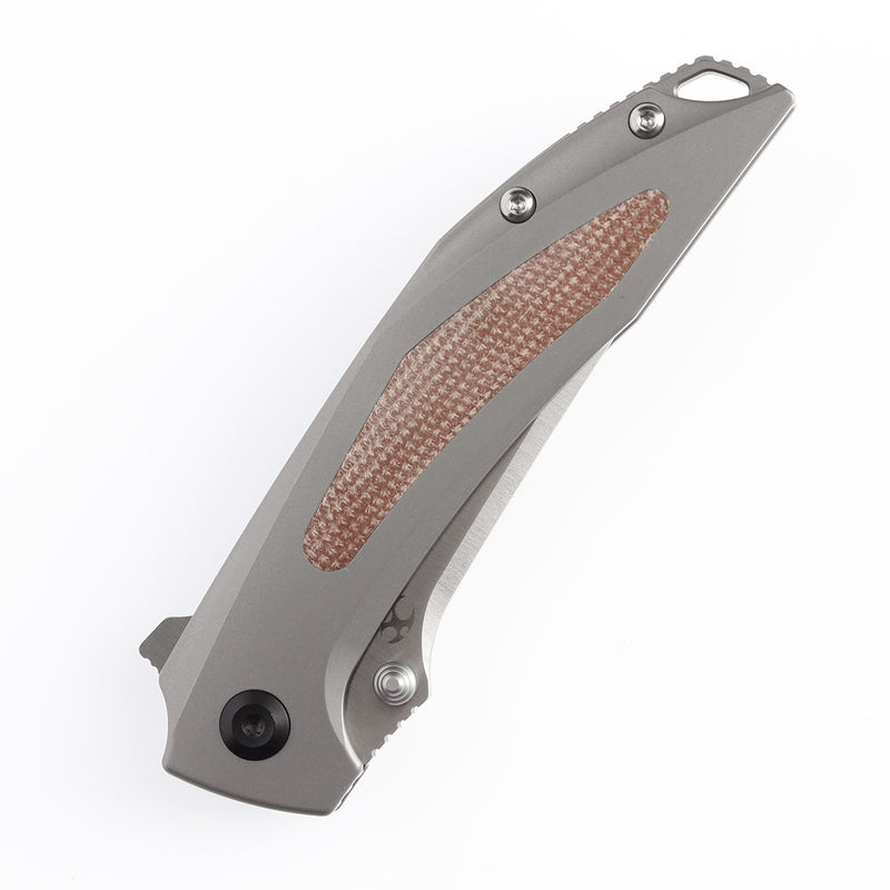 KANSEPT Baku Flipper/Thumb Hole Knife Titanium + Brown Micarta  Handle (3.2'' CPM-S35VN Blade) Sparrow Knife Co Design-K1056A2