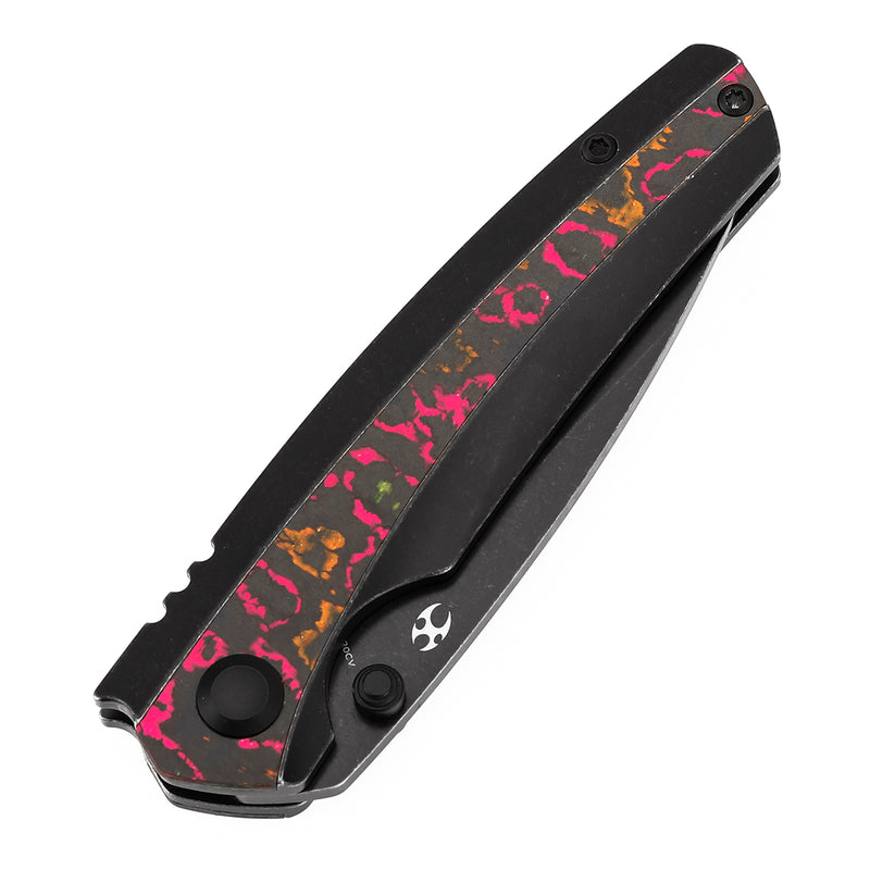 KANSEPT Thumb Stub Raven Blackwash Titanium wtih Flo Party Camocarbon Handle (3.13" CPM 20CV Blade) with Black Bird Blades Design-K2109A6