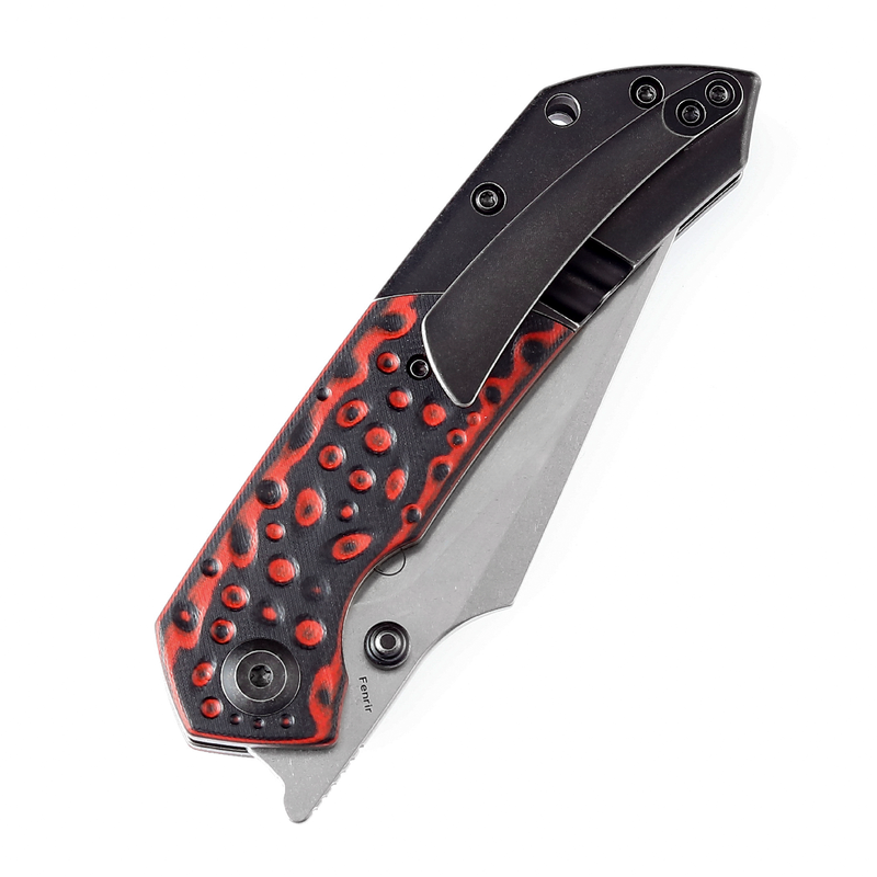 KANSEPT Fenrir --Left Handed Flipper Knife Black and Red G10+ Titanium  Handle (3.48'' CPM-S35VN Blade) Greg Schob Design -K1034L2