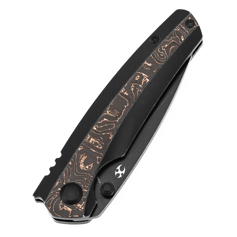KANSEPT Thumb Stub RavenBlackwash Titanium wtih Copper Carbon Fiber Handle (3.13" CPM 20CV Blade) with Black Bird Blades Design-K2109A3