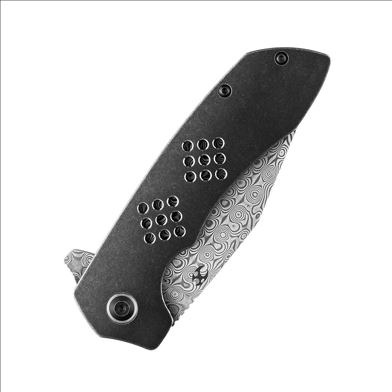 KANSEPT Entity K1036B3 Dmascus Blade Black TiCn Coated and Stonewashed  Titanium Handle with Nalu Knives design