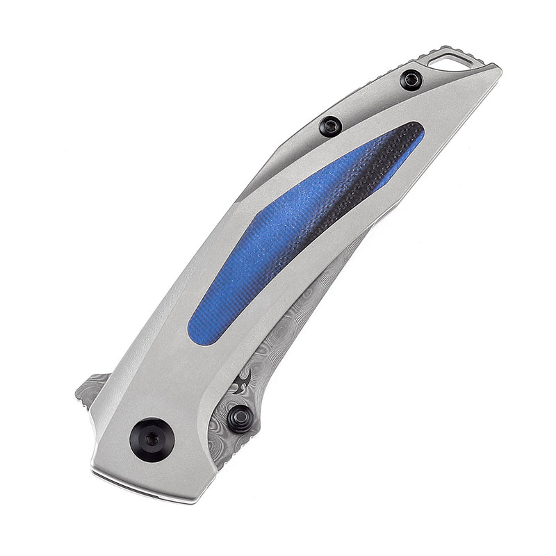 KANSEPT Baku Flipper/Thumb Hole Knife Titanium + G10 Inlay Handle (3.2'' Damascus Blade) Sparrow Knife Co Design-K1056A4