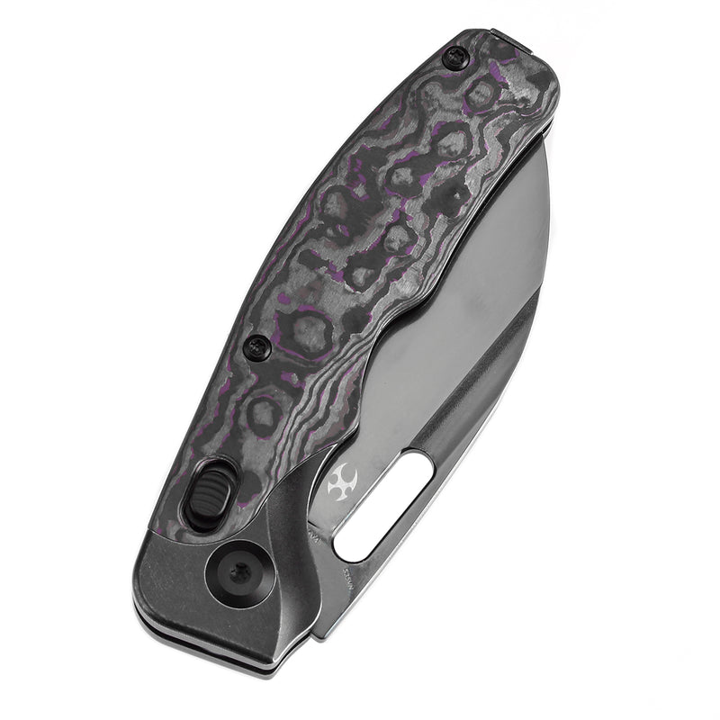 KANSEPT Vivid Cross Bar Lock Blackwashed Titanium with Purple Haze Fatcarbon Handle (3.04'' Mirror DLC CPM S35VN Blade) Jacob Lundquist Designed-K1094V4