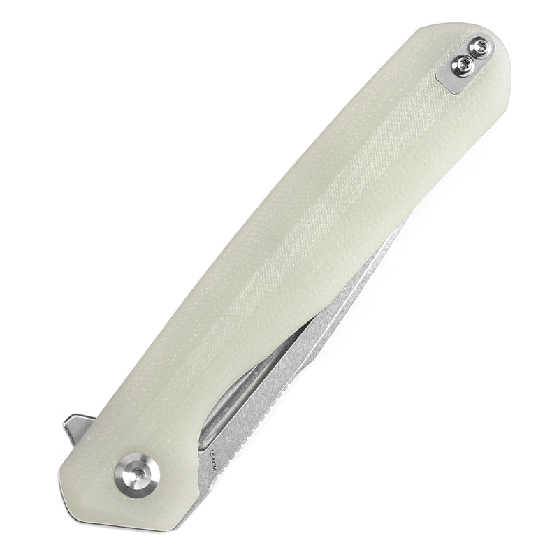 KANSEPT Qilin Flipper Jade G10 Handle (3.43''Stonewashed 154CM Blade Ostap Hel Design -T1047A5