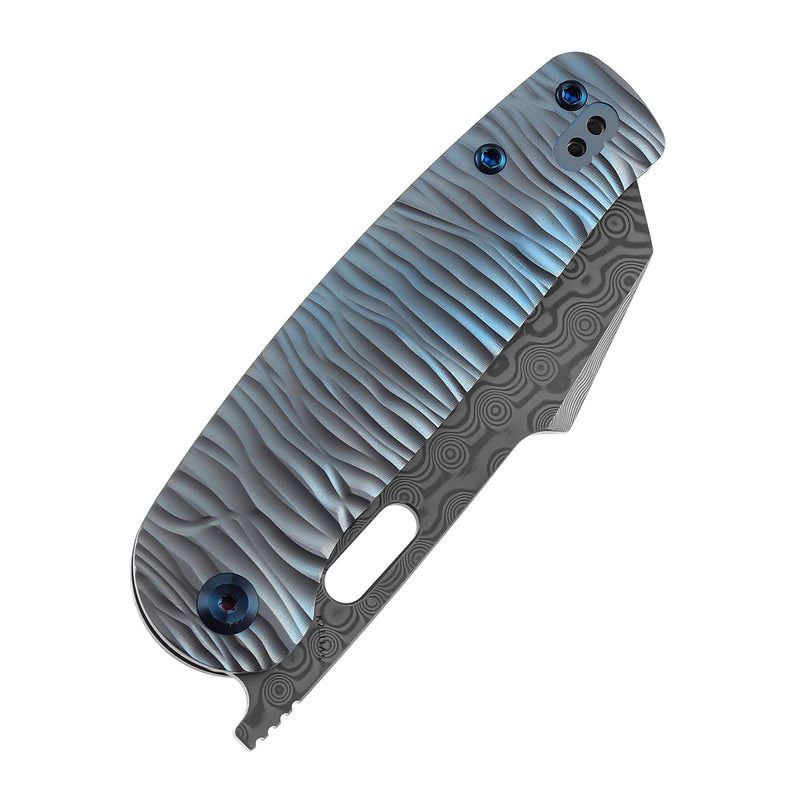 KANSEPT Orlok Thumb Hole Blue Anodized Titanium with Micro Rock Texture(3.03" Damascus) Terry Cour II Design- K2111A5