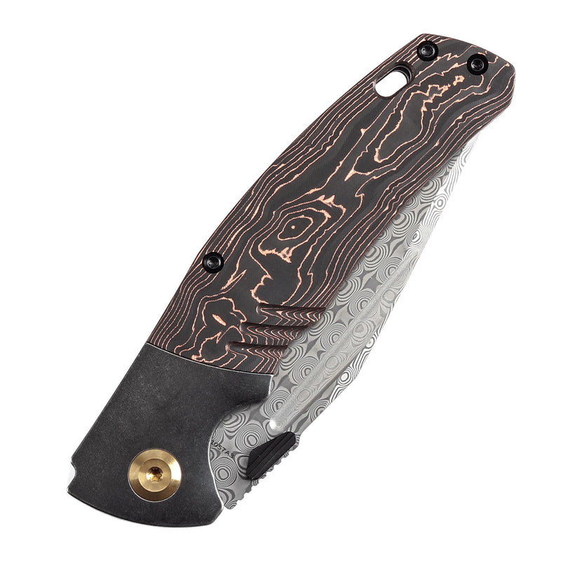 KANSEPT Hinterland Thumb Stub Blackwash Titanium and Copper Carbon Fiber Handle (3.58"Damascus Blade) Morgan Koens Design-K1057A3