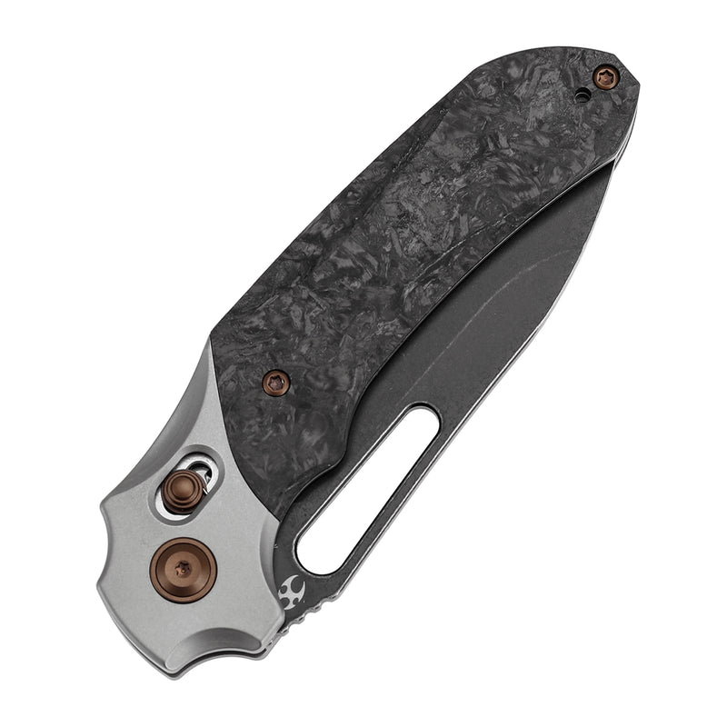 KANSEPT Quasar Cross Bar Lock Stonewashed Titanium with Dark Matter Glow FatCarbon Handle (3.38" CPM 20CV Blade) with Munko Knives Design-K1099V1