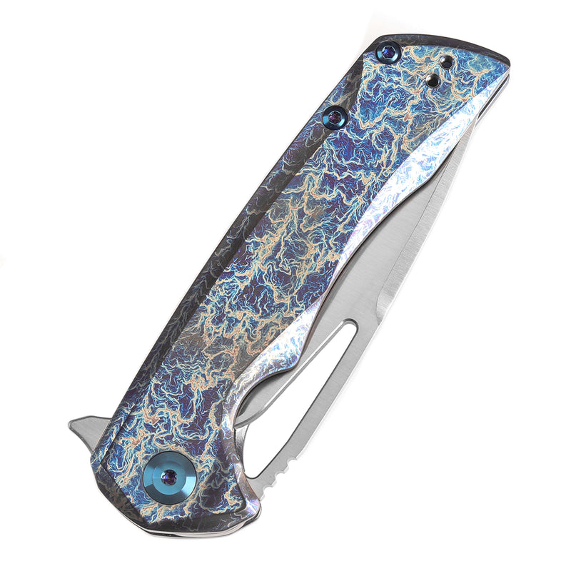 KANSEPT KRYO Thumb Hole Titanium with Lightning Strike Finish Handle (3.58" CPM S35VN Blade) Kim Ning Design-K1001A11