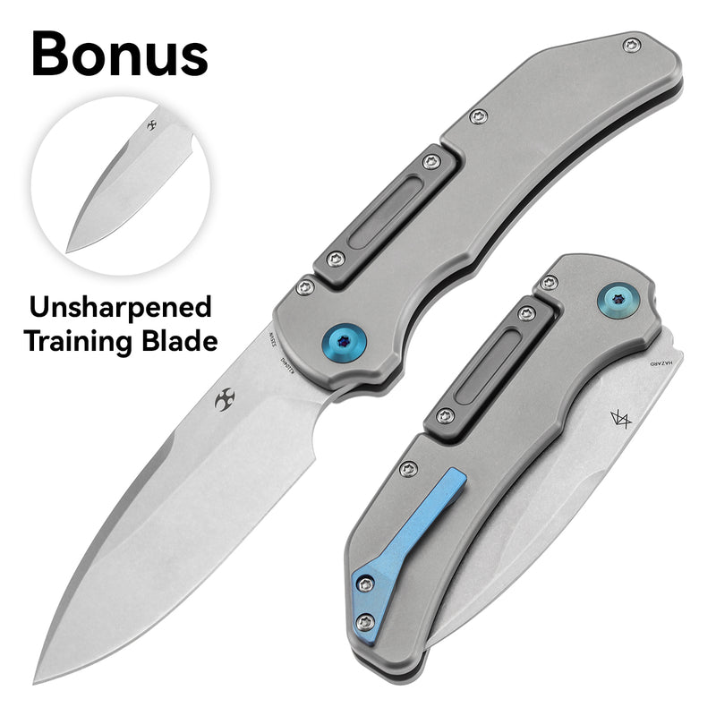 PREORDER-Ship on about Jan 10th,2026-KANSEPT Hazard Bali Lock Knife Stonewashed Titanium Handle(3.63" CPM S35VN Blade)Steven Dunnuck Design with training unsharpened blade -K1104H1P