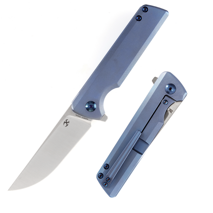 KANSEPT Anomaly Flipper Knife Blue Orange Peel Finish Titanium Handle (3.14''CPM-S35VN Blade) Dirk Pinkerton-K2038A3