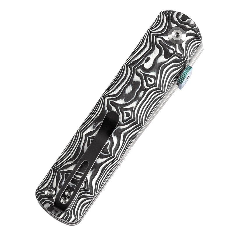 KANSEPT BTF Thumb Disc Knife Black White Nebula Carbon Fiber Handle (3.24'' CPM-S35VN Blade)Rolf  Helbig-K1064A3