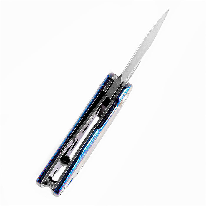 KANSEPT RIO Flipper Knife Lightning Strike Titanium Handle (1.56'' Damascus Blade) 4T5 Design-K3044D2