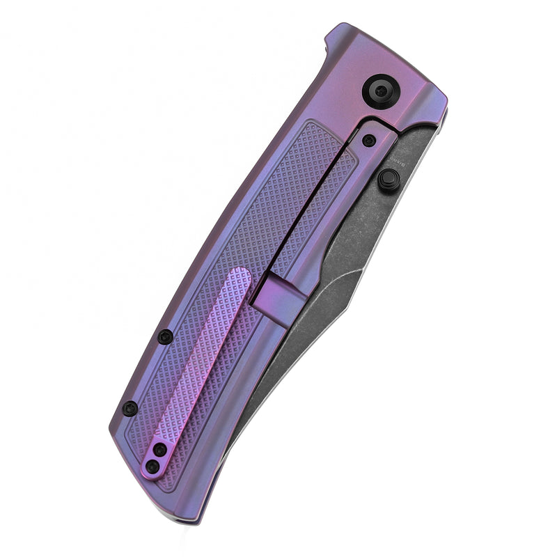 KANSEPT Bison Thumb Stub Purple Anodized Titanium with Frag Pattern Handle 4.25" CPM S35VN Blade) with Ray Laconico Knives Design-K1108A5