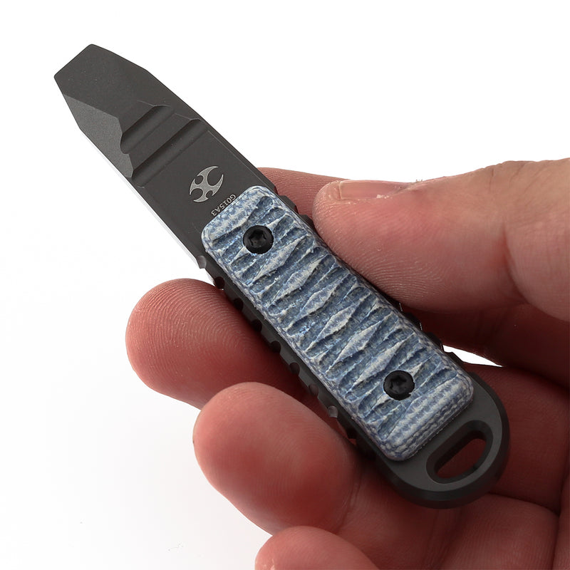 Kansept EDC Kursor Gray Anodized Titanium+Blue Micarta with Tsukamaki-Inspired Pattern Designed by Koch Tools-G015A3