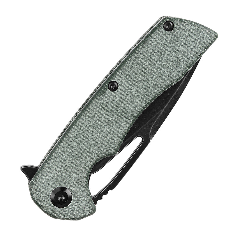 KANSEPT Kryo Thumb Hole/Flipper Knife Green Micarta Handle (3.58"12C28N Blade) Kim Ning Design-T1001M2