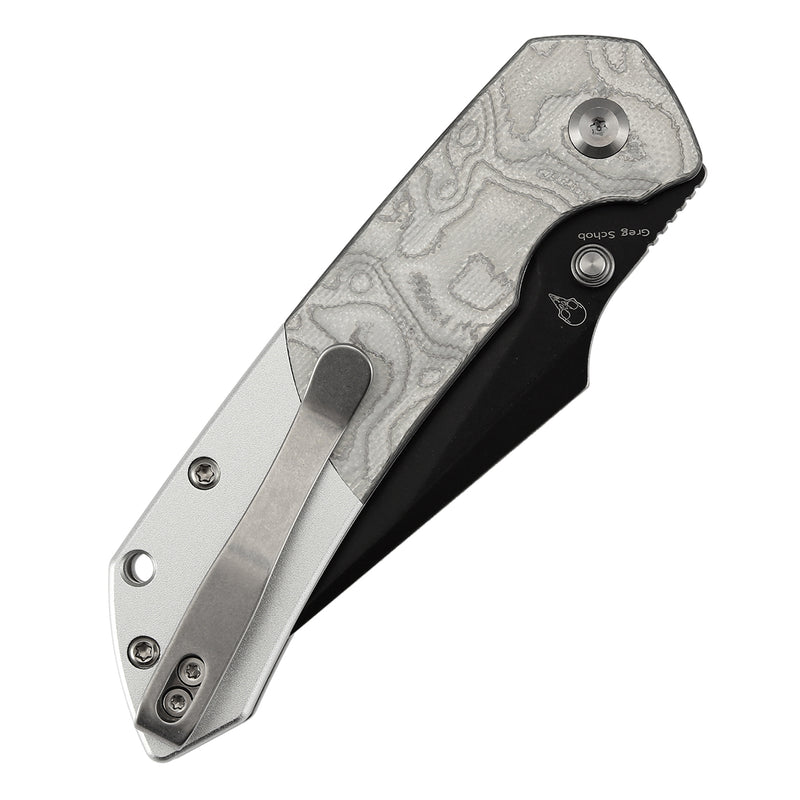 KANSEPT Fenrir Button Lock G-10 with Aluminum Foil Handle (3.45'' Blackwash 154CM Blade) Sparrow Knife Designed- T1034B3