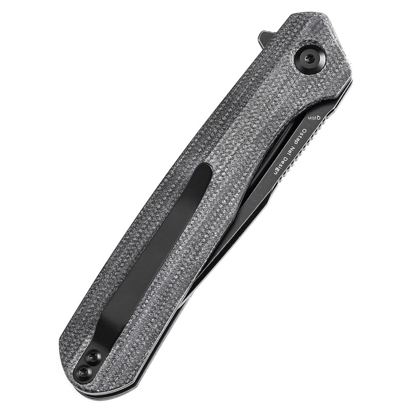 KANSEPT Qilin Flipper Black Micarta Handle (3.43''Blackwash 154CM Blade Ostap Hel Design -T1047A1