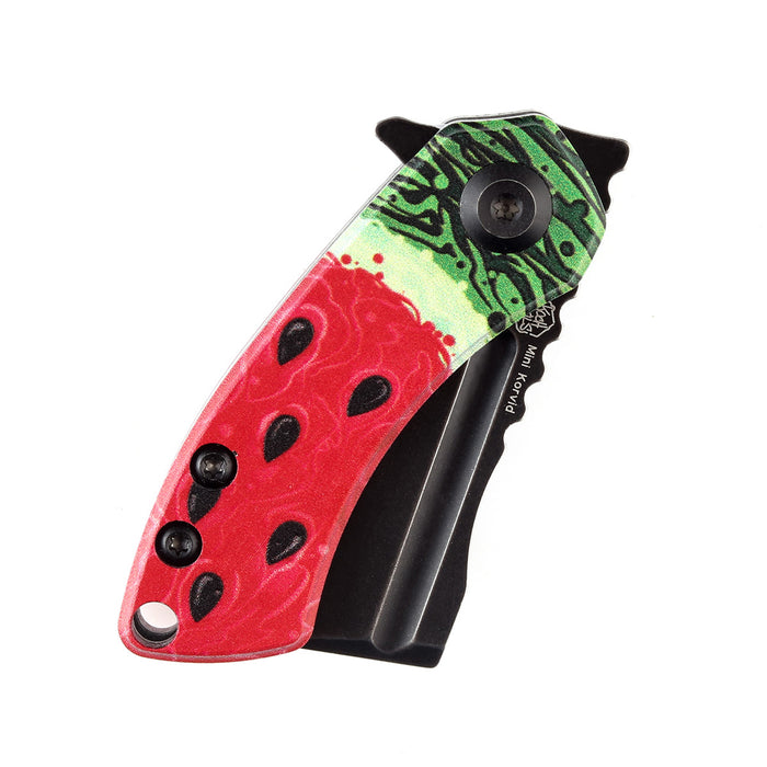 KANSEPT Mini Korvid  Flipper Knife Jade G10 with Watermelon Print Handle (1.45'' 154CM Blade) Koch Tools Design-T3030C1