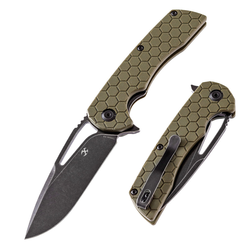 KANSEPT Kryo Thumb Hole Knife Soccer Pattern Green G10 Handle (3.58"D2 Blade) Kim Ning Design-T1001A6