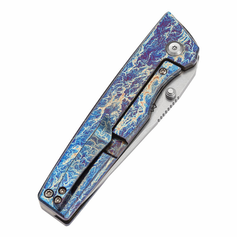 KANSEPT Chimera Thumb Stub Titanium with Lightning Strike Finish Handle (3.15" CPM S35VN Blade) with Matsey Design-K1096A5