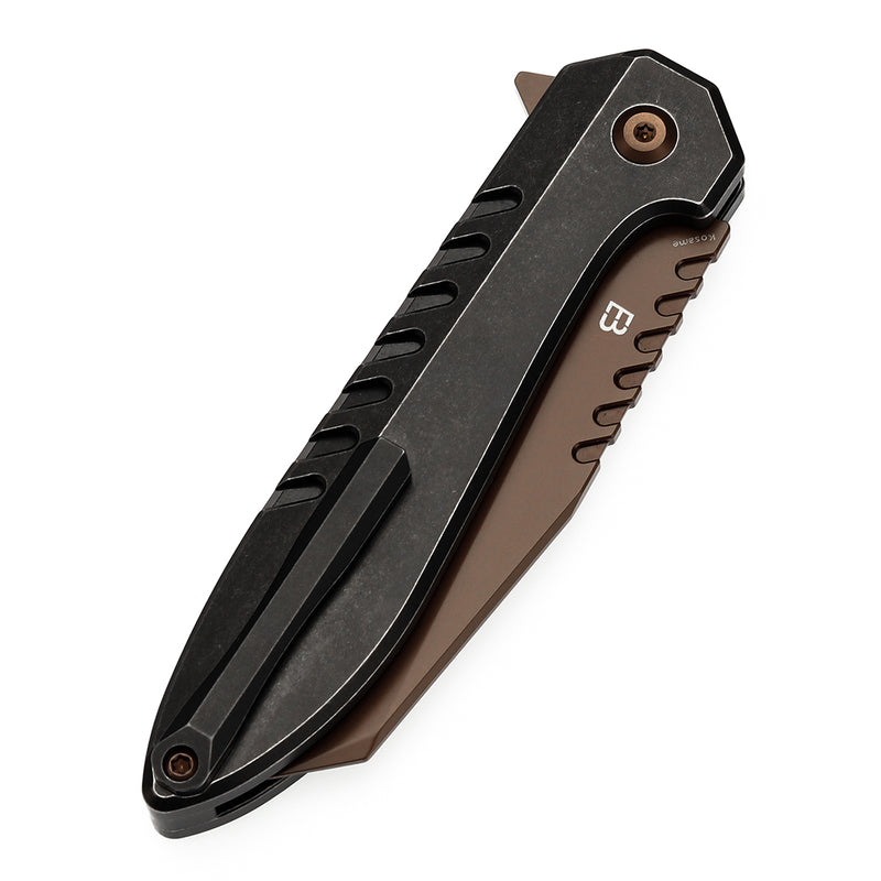 KANSEPT Kosame Button Lock Blackwash Titanium with Black G10 (3.37" Rose Gold Coated 154CM Blade) with EI Spade Design-T1093F7