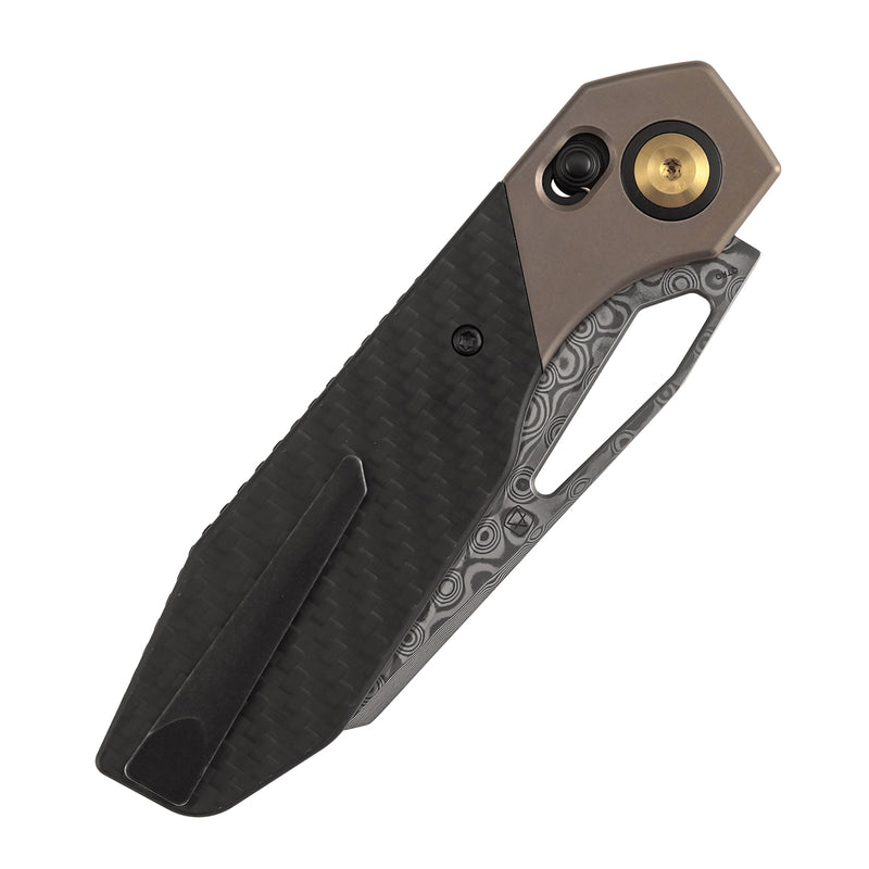 Kansept QTRO | Crossbar Lock | Bronze Anodized Titanium & Twill Carbon Fiber & G10 Inlay | 3.59" Damascus Blade | Luft Concepts Designed |K1118VH2