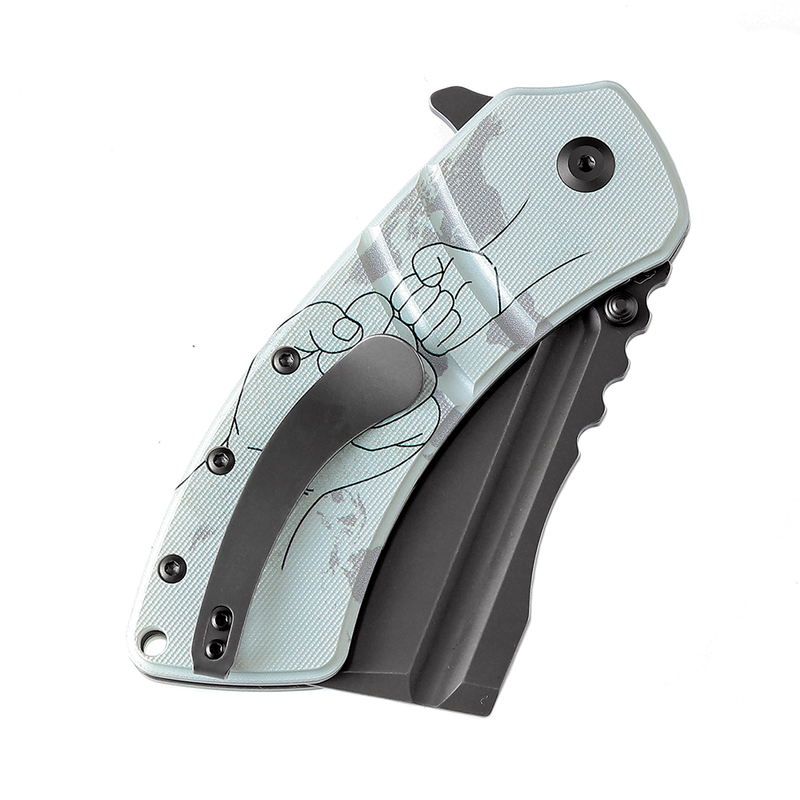 XL Korvid T1030B5 Stonewashed Anodized and 154CM Blade Jade G10 with Parent and Child Hands- Handle Designed by Koch Tools