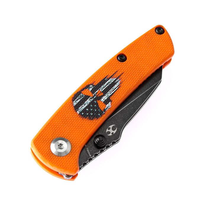 KANSEPT Little Main Street Thumb Studs Knife Orange G10 with Skull Print Handle (2.26'' 154CM Blade) Dirk Pinkerton Design -T2015AW