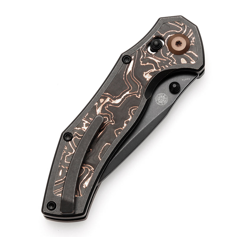 KANSEPT Apollo Cross Bar Lock Blackwash Titanium with Copper Carbon Fiber Handle (3.11“ CPM S35VN Blade) with War Blades Design-K2107V3