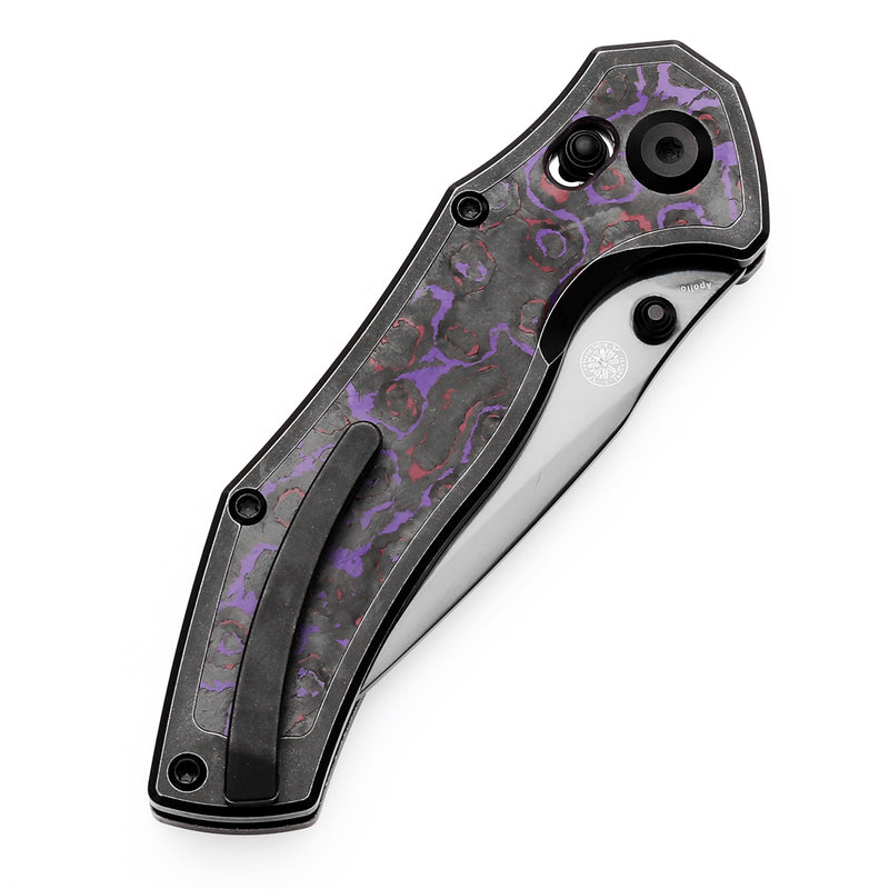 KANSEPT Apollo Cross Bar Lock Blackwash Titanium with Purple Haze Fatcarbon Handle (3.11“ Mirror DLC CPM S35VN Blade) with War Blades Design-K2107V4