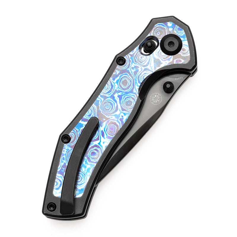 KANSEPT Apollo Cross Bar Lock Blackwash Titanium with Timascus Handle (3.11“ CPM S35VN Blade) with War Blades Design-K2107V5