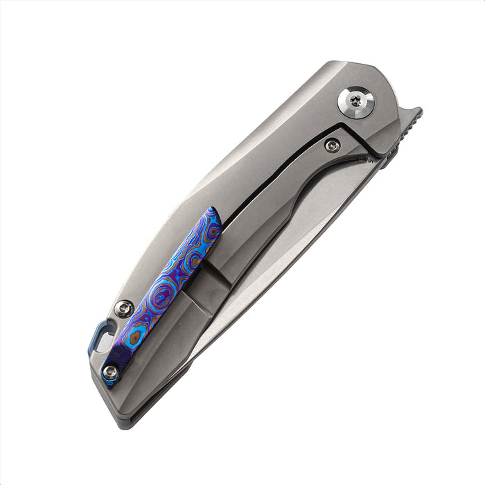 KANSEPT Mini Accipiter Flipper Knife Titanium and Timascus Handle(2.9"CPM-S35VN Blade)Kim Ning Design-K2007A4