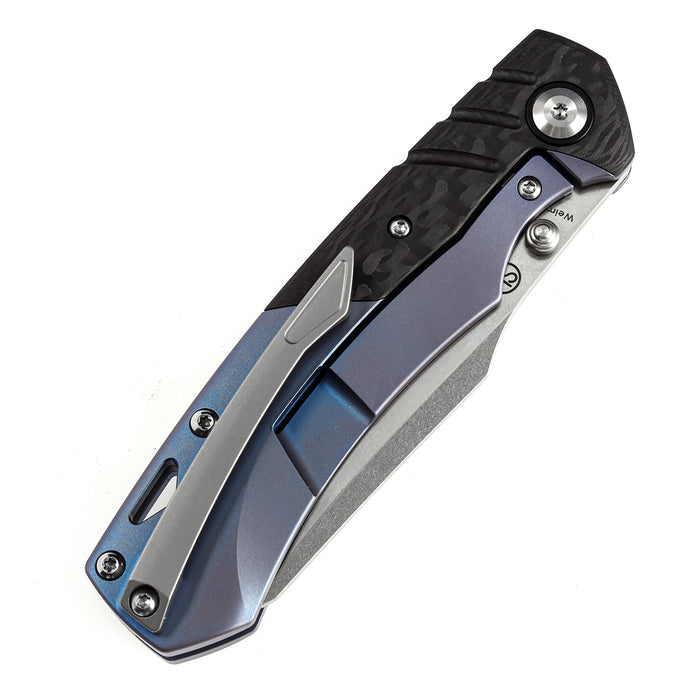 KANSEPT Weim Thumb Studs Knife Twill Carbon Fiber+Blue Anodized Titanium Handle (3.28''CPM S35VN Blade)Jonathan Styles Design-K1051A2