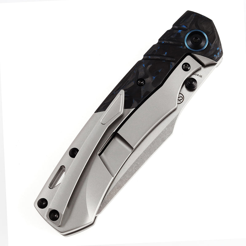 KANSEPT Weim Thumb Studs Knife Blue Carbon Fiber+Plian Titanium Handle (3.28''CPM S35VN Blade)Jonathan Styles Design-K1051A4