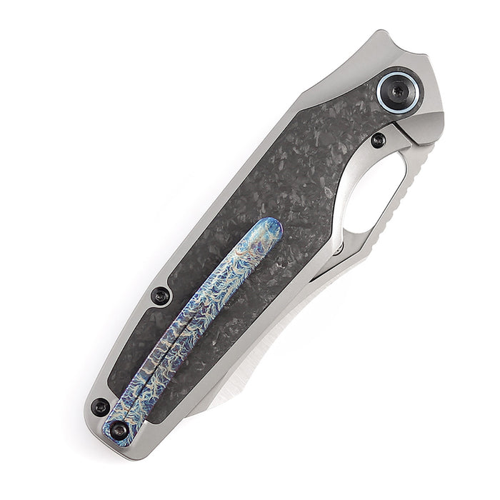 KANSEPT Tuckamore Thumb Hole Knife Titanium +Shred Carbon Fiber Handle (3.54" CPM 20CV Blade) -K1052A1