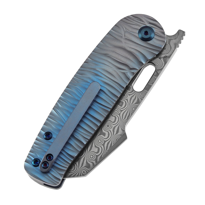 KANSEPT Orlok Thumb Hole Blue Anodized Titanium with Micro Rock Texture(3.03" Damascus) Terry Cour II Design- K2111A5